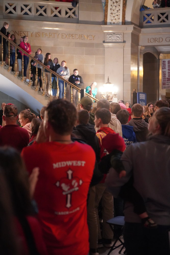 More than 2,000 people attend a rally in the Rotunda of the Missouri State Capitol April 20 in conjunction with the Midwest March for Life.